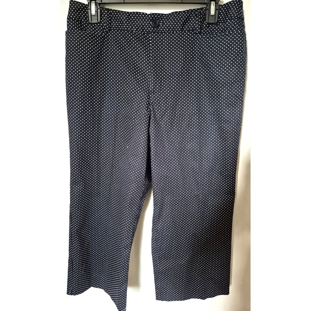 Women's 8 Navy Blue White Polka Dot Capri 97% Cotton Stretch Pockets